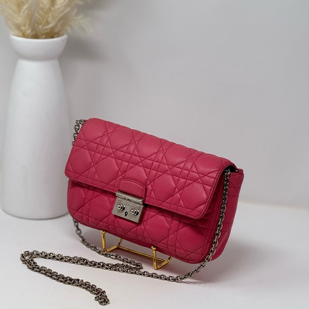💯Authentic CHRISTIAN DIOR Pink Miss Dior Cannage Lambskin Flap Crossbody Bag - Picture 3 of 12